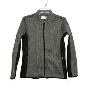 Andrew Marc Gray Black Herringbone Long Sleeve Fleece Lined Sweatshirt Size Medi